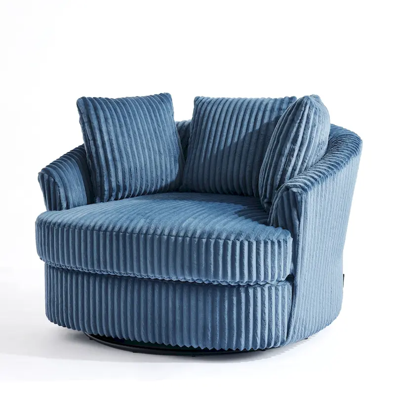 Fauteuil pivotant surdimensionné 43 W en velours côtelé pelucheux avec accoudoirs encastrés