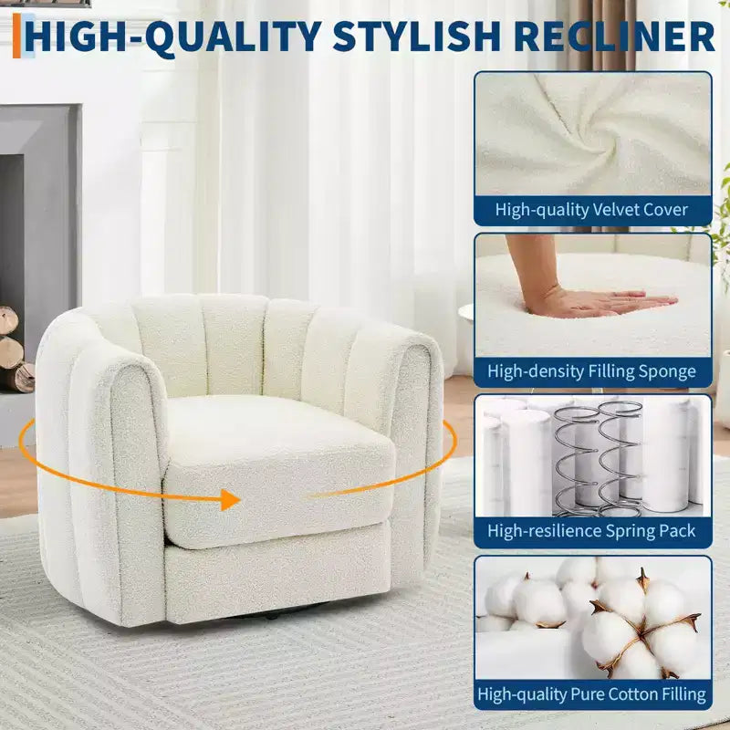 2 PCS Swivel Accent Chair, 360 Rotation Teddy Fleece Barrel Armchair, Sturdy Base, Beige for Living Room Bedroom Office