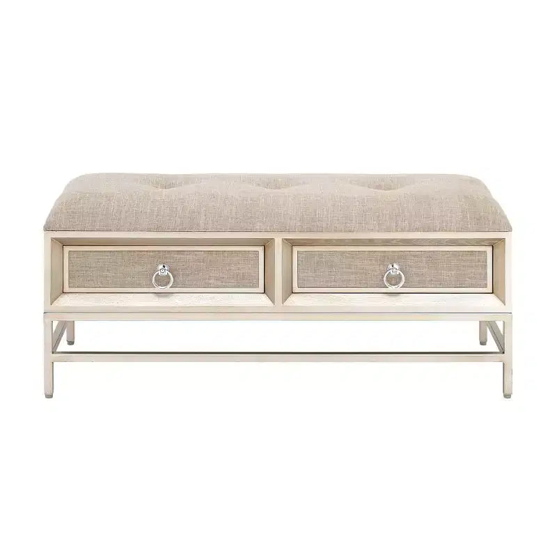 Contemporary Linen Storage Bench Beige - Olivia & May: Tufted Upholstered, Iron & Wood Frame, Stainless Steel Legs, 2-Seater