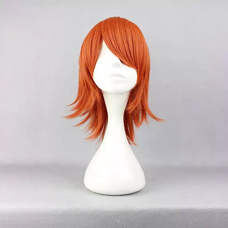 Unique Bargains Christmas Women's Wigs 14 Orange with Wig Cap Shoulder Length