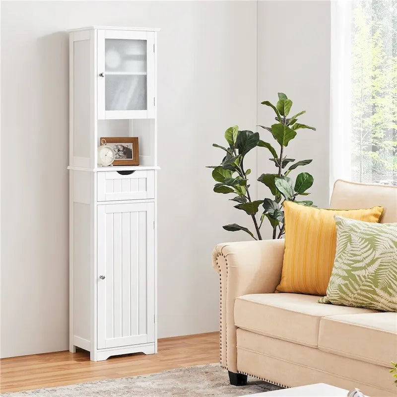 Freestanding storage cabinet/kitchen cabinet with glass doors, white - Not applicable