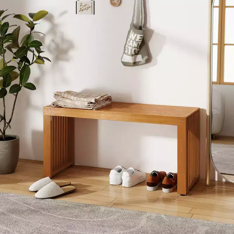 Costway 36 Inch Patio Bench All-Slat Acacia Wood Loveseat for 2 People 800 lbs Capacity
