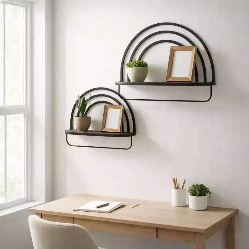 Rainbow Style Wall Mounted Shelf - Modern Hanging Wood and Metal Frame Storage Organizer for Home Decor - Set of 2, 20, 16