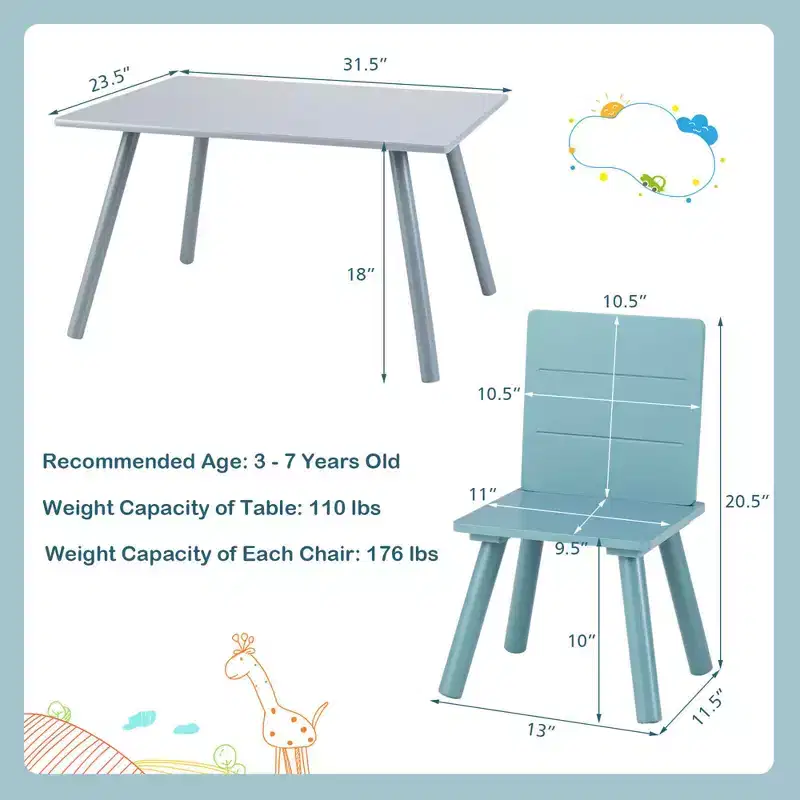 Costway 5 Piece Kids Wooden Activity Table and 4 Chairs Play Set Gift w/ Building Blocks