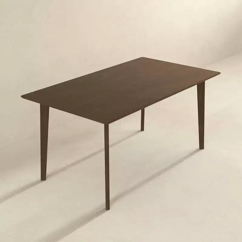 5-Piece Mid-Century Solid Wood Dining Set  Walnut Brown Stain, Beveled Edge Table & 4 Chairs, Seats 4