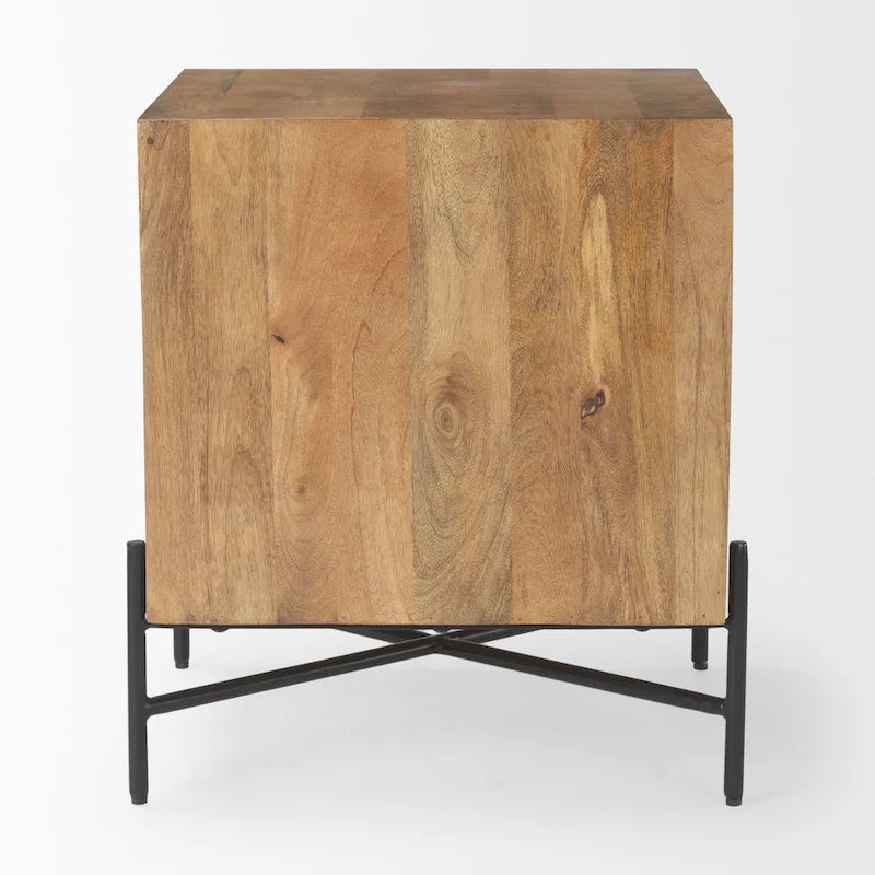 Light Brown Solid Wood & Black Iron Frame 2-Drawer Accent Table - 22L x 22W x 26H