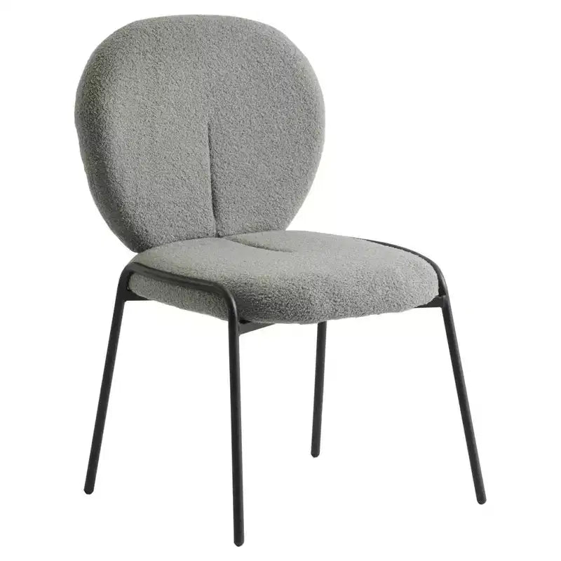 LeisureMod Celestial Modern Dining Chair in Upholstered Cotton Boucle with Black Iron Frame  Stylish, Comfortable Accent Chair for Dining Rooms