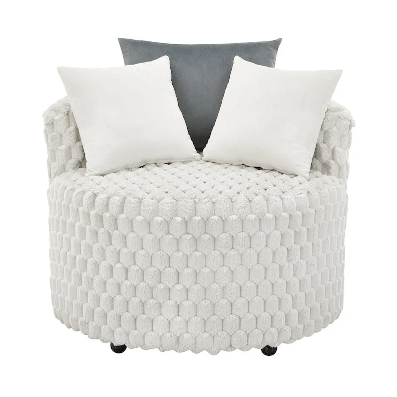 Off White 3D Upholstered Barrel Accent Chair with Wheels