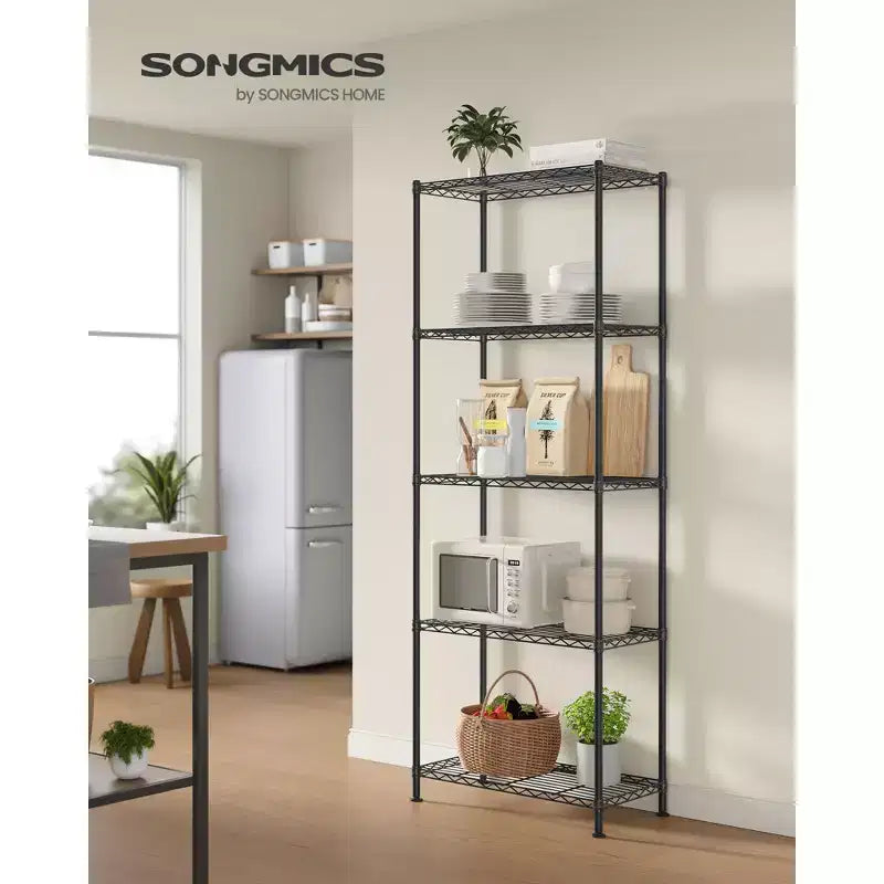 SONGMICS Storage Shelf, Metal Wire Shelving Unit, Adjustable Shelves, 5 Tier, 11.8 x 23.6 x 63.4 Inches, Ink Black