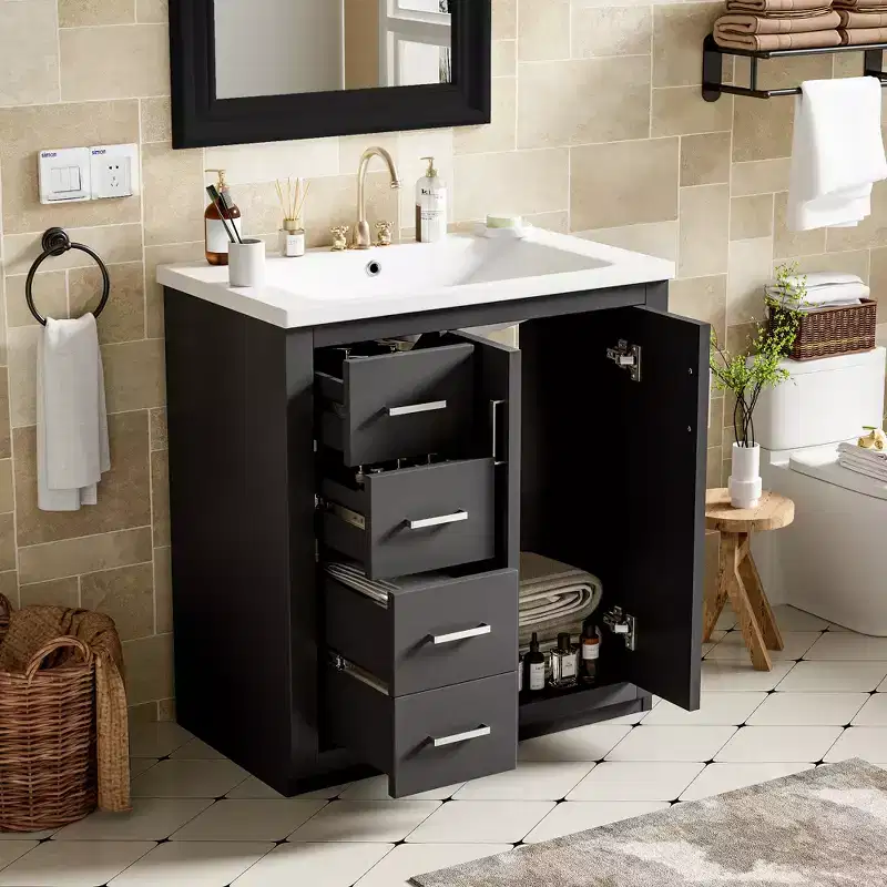 30 Single Sink Bathroom Vanity with Cabinet & 3 Drawers �?Black / Blue / Green / Indigo / White