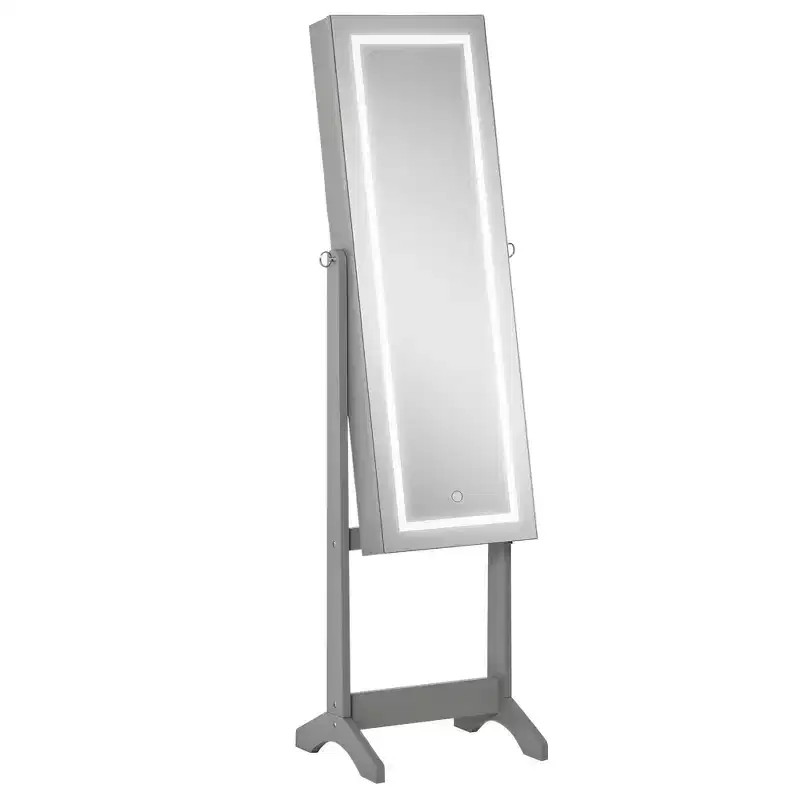 HOMCOM Floor Standing Jewelry Cabinet with LED Light, Lockable Jewelry Organizer with Full-Length Mirror, and 4 Adjustable Angles