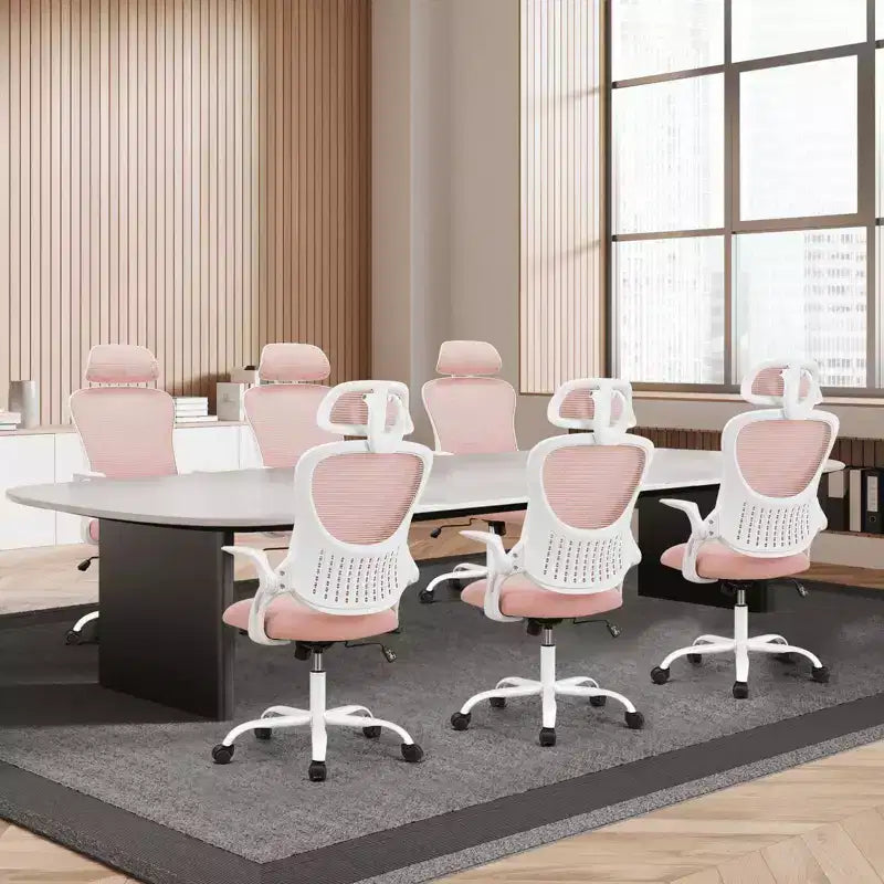 MAYEERTY Office Chair Ergonomic with Adjustable Headrest Pink Fabric 250 lb capacity