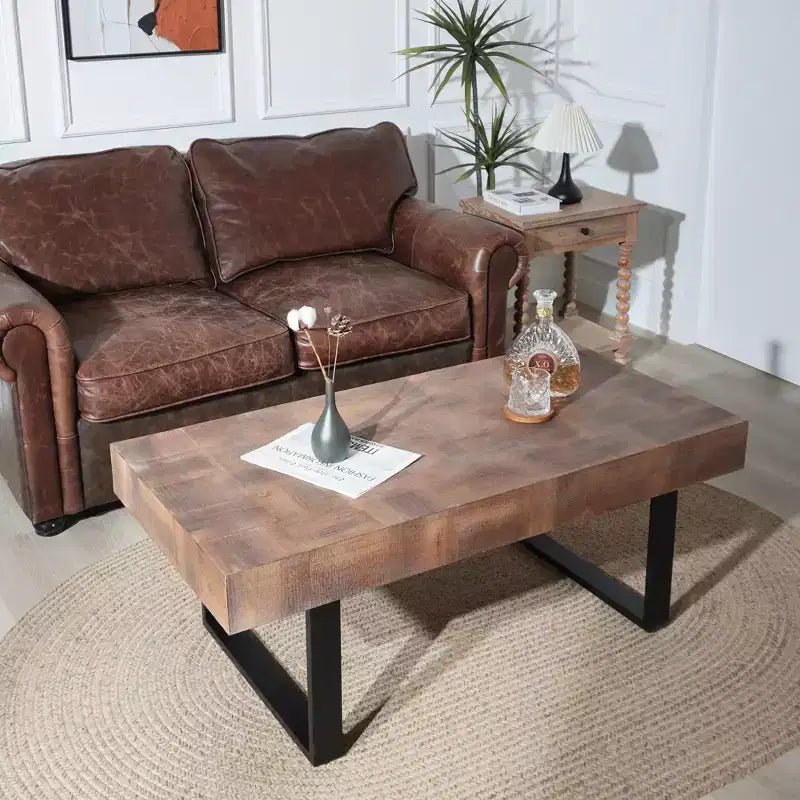 Industrial Wooden Coffee Table with Metal Legs