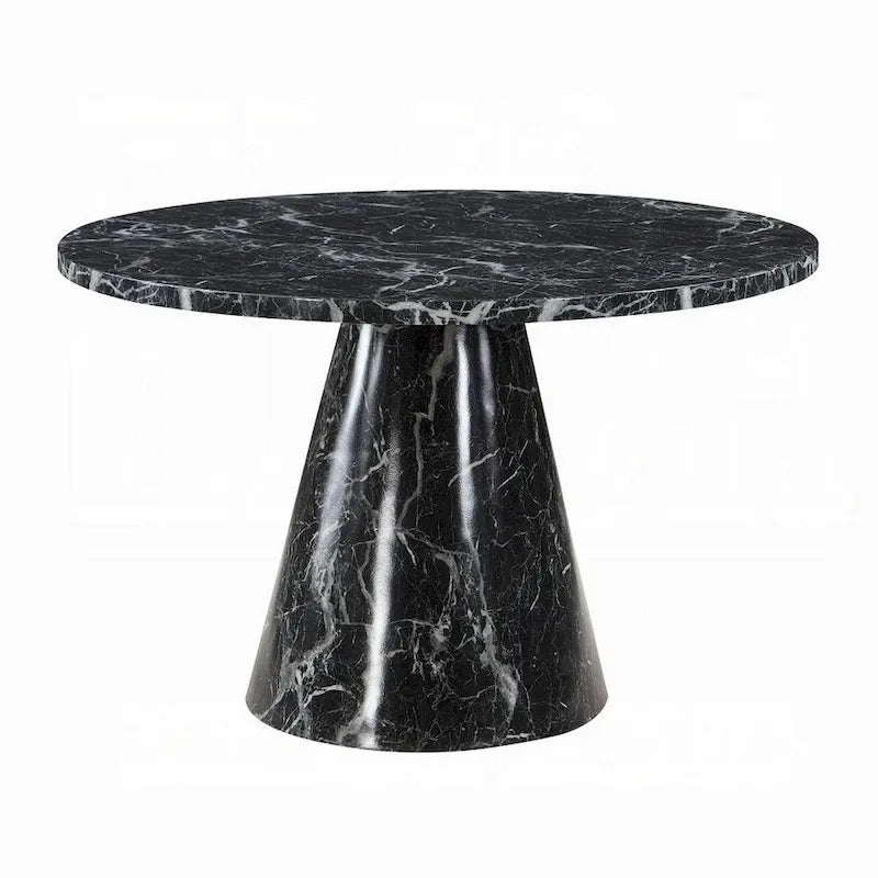 48 Round Black Faux Stone Dining Table with Pedestal Base
