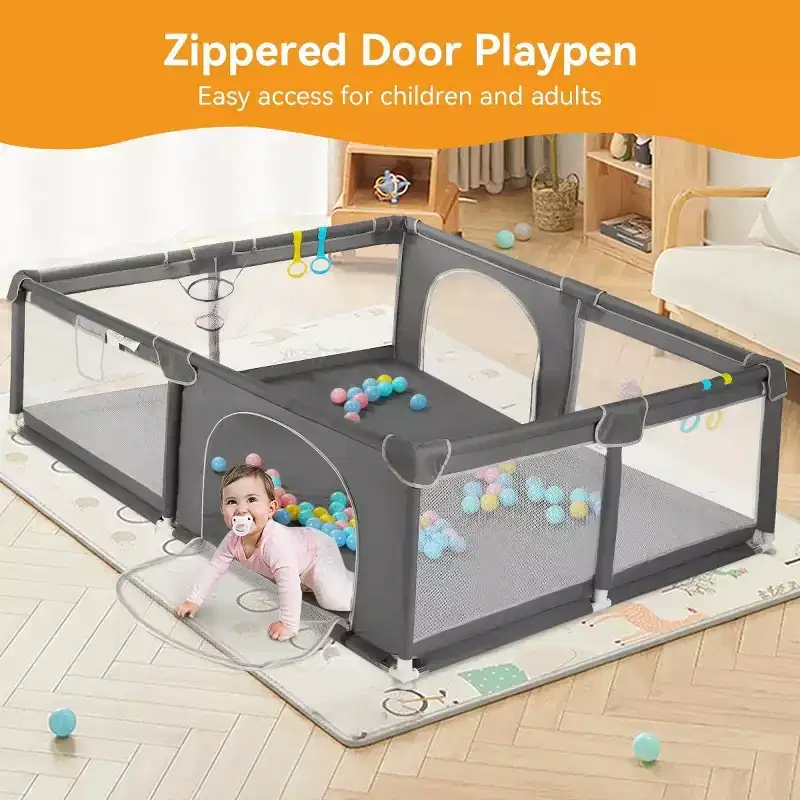 GOTGELIF 79x63 4-Panel Baby Playpen Spacious & Secure Portable Playard
