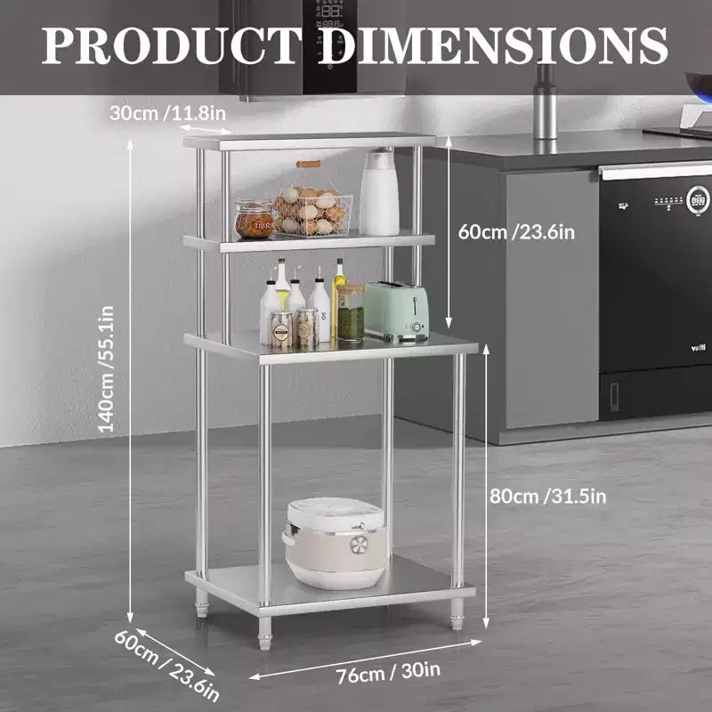 Stainless Steel Double-Layer Kitchen Storage Rack, Commercial Adjustable 2-Layer Storage Rack, Suitable for Kitchen Food Prep Tables and Workbenches