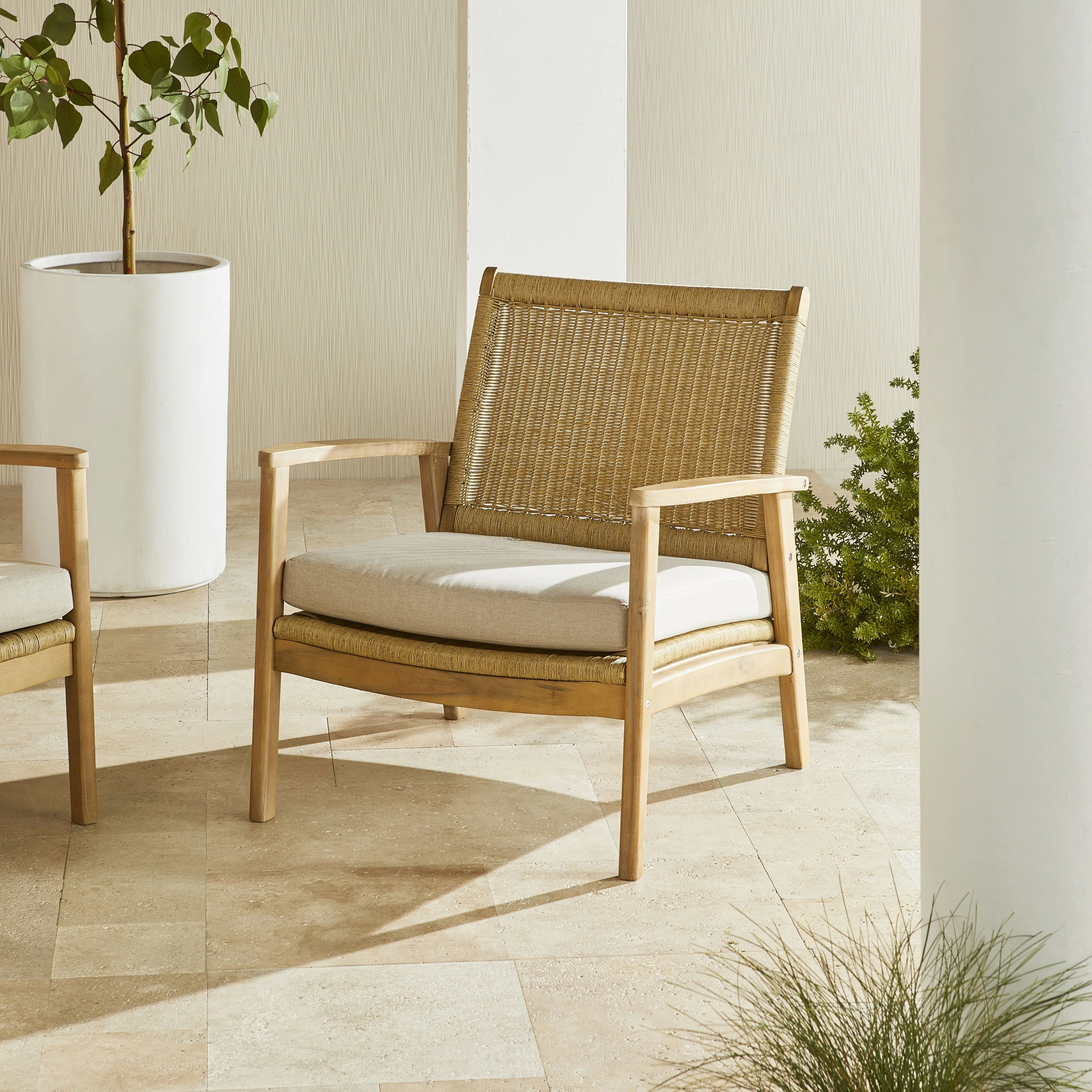 Wicker Outdoor Occasional Chair Natural Timber
