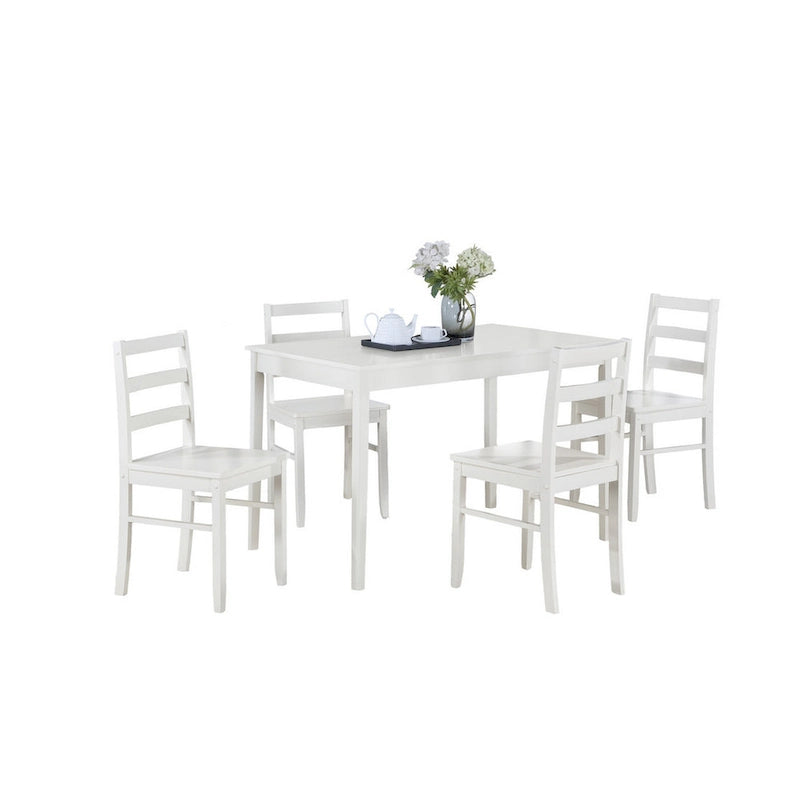 5 Piece Dining Table and 4 Chair Set, Open Backs, White Solid Wood