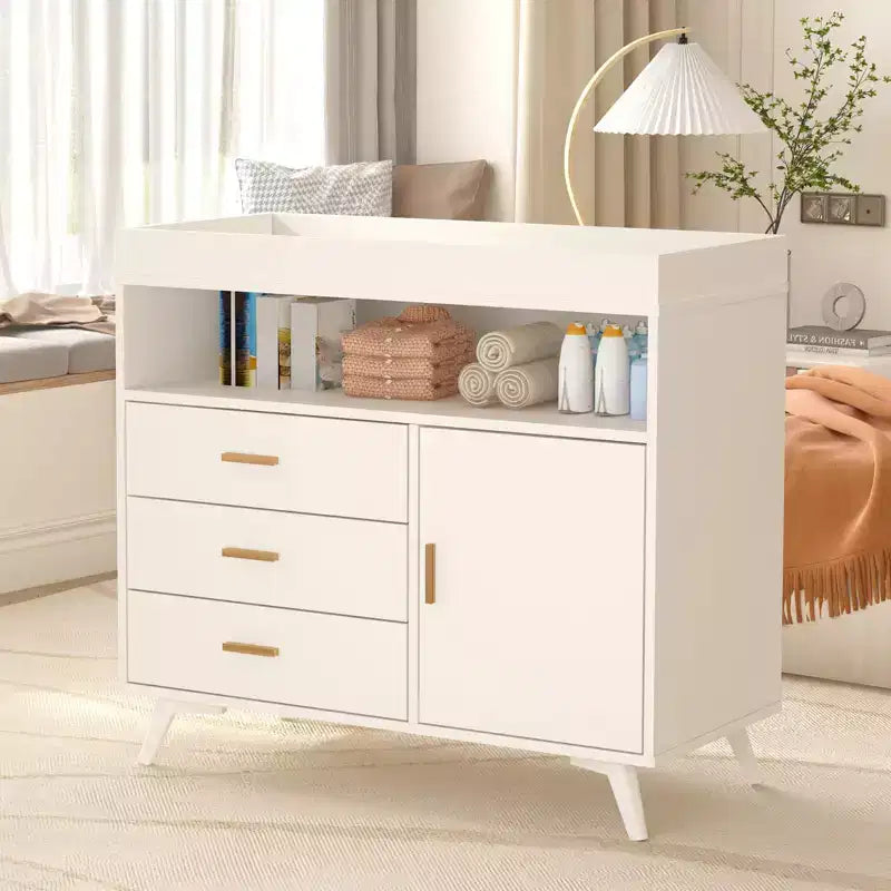 Baby Changing Table Dresser C White, 3-Drawer Nursery Dresser with Removable Changing Pad for Infants