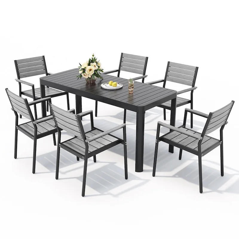 Outdoor 5/7-Piece Patio Aluminum Dining Set Stackable Chairs and Extendable Table