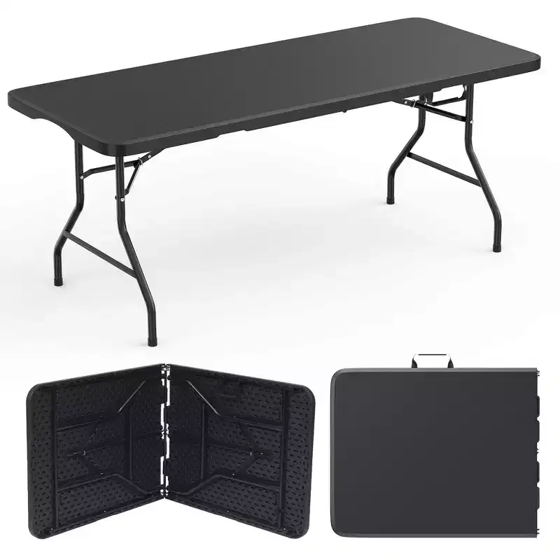 SUGIFT 5ft Folding Table Fold-in-Half Long Party Table Collapsible Portable Table with Heavy-Duty Design