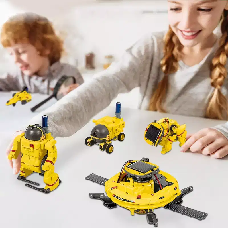 PICASSO-TILES STEM Kids Solar Powered Space Robot, 6-in-1 Educational Engineering Building Toy, Creative Renewable Energy DIY Science Kit for Kids
