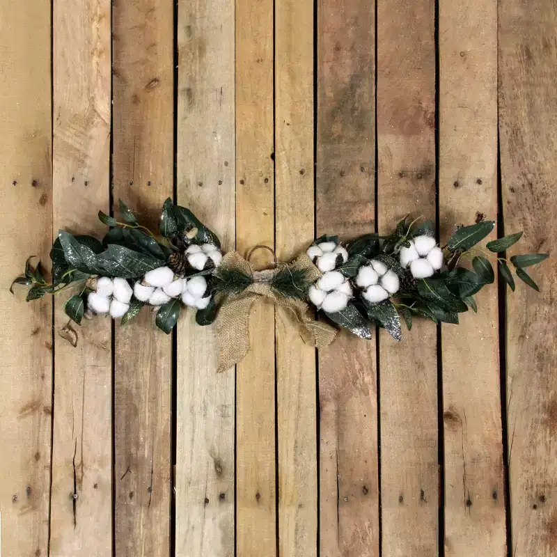 Northlight 25 White Cotton and Pine Cone Christmas Foliage Swag - Unlit