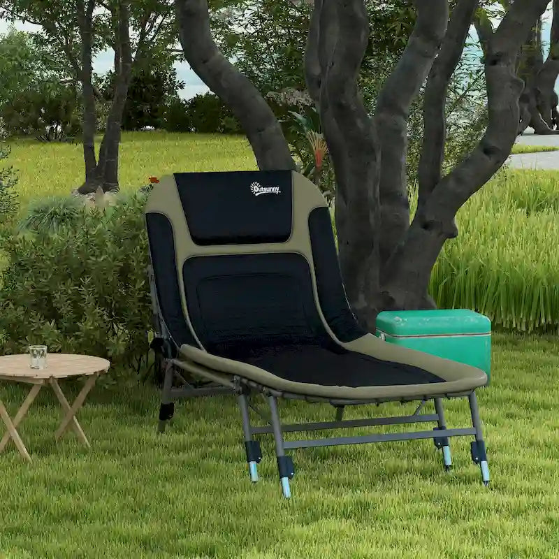 Outsunny Camping Cot for Adults, Folding Bed with Soft Padded Cushions & Headrest, 180 Adjustable Reclining Lounger, Heavy Duty