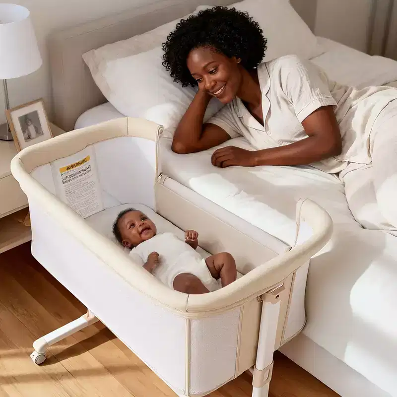 Baby Bassinet with Wheels �?Beige / Gray / Pink, Bedside Sleeper, for 1 Baby