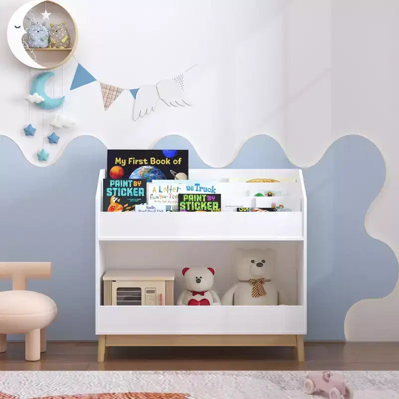 Kids Bookshelf with Storage — Front-Facing 3-Tier Book Display