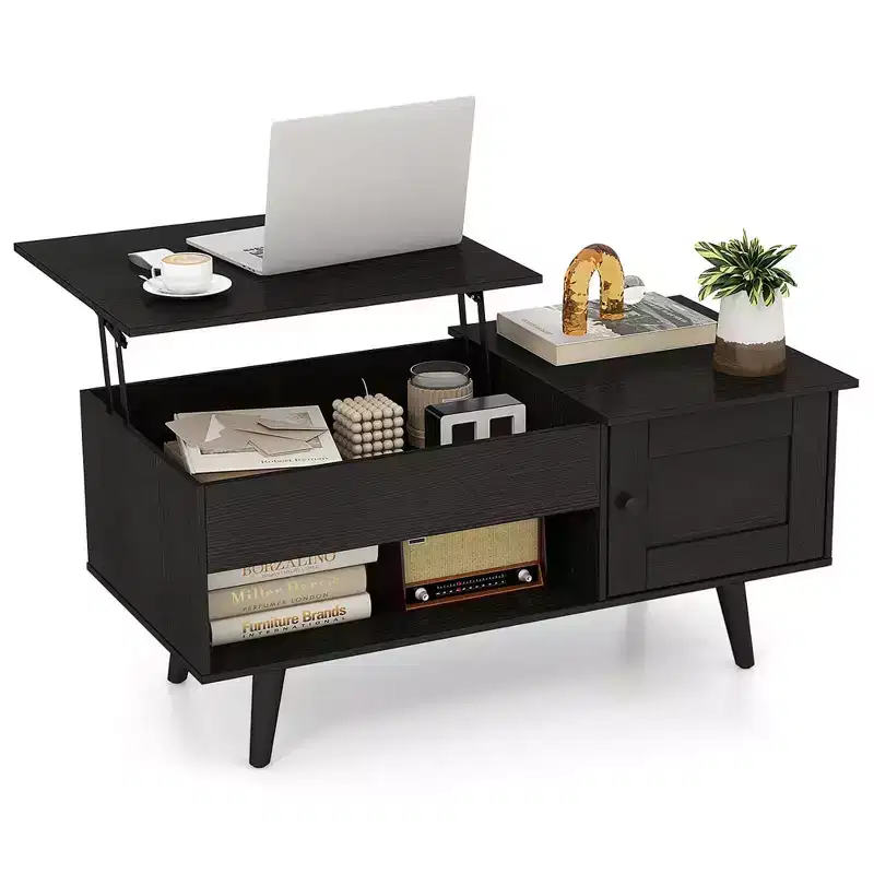 Lift Top Coffee Table with Storage, Hidden Compartment Cabinet & Open Shelf