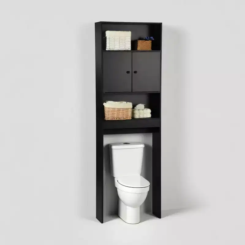 FurnitureR Over The Toilet Storage Cabinet, 3-Tier Bathroom Organizer Shelf with Double Doors & Open Storage, Freestanding Bathroom Rack, 76.38 Tall