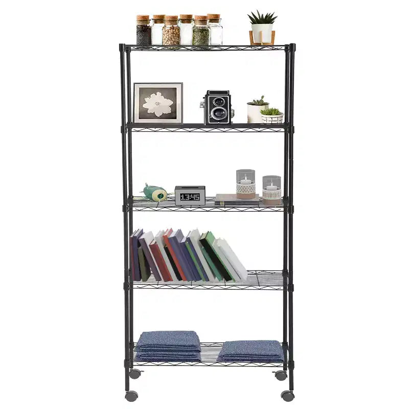 5-Tier Heavy-Duty Wire Shelving Unit with Adjustable Shelves and Lockable Wheels