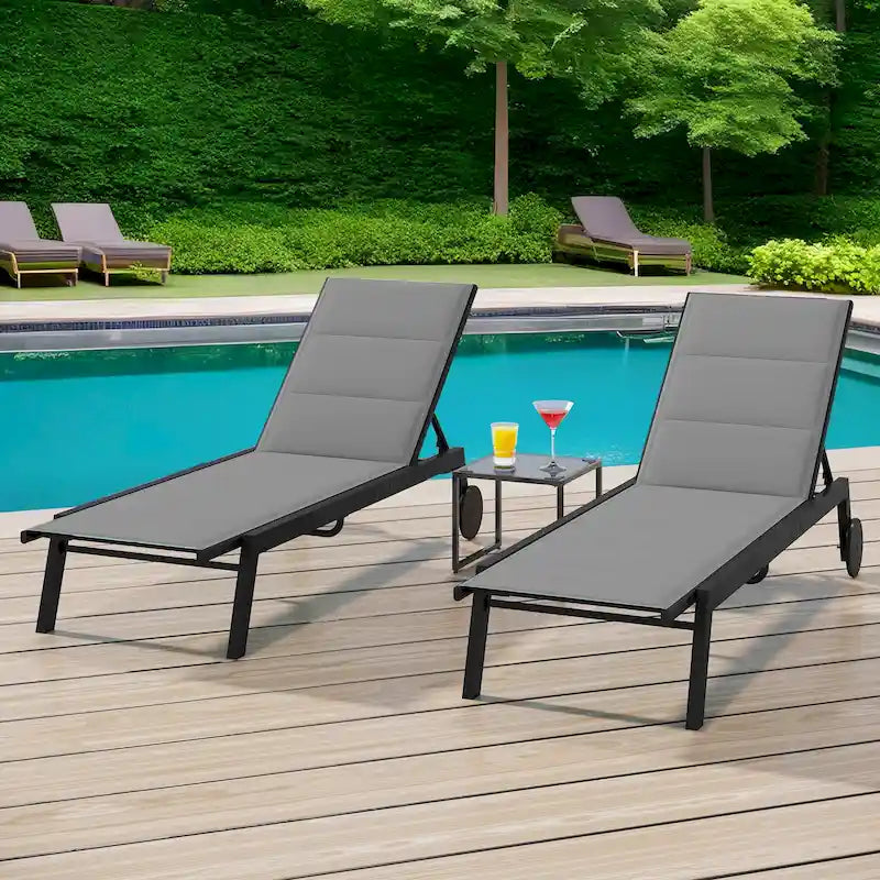 Outdoor Resin Lounge With Adjustable Back, Upholstered Fabric With Side Table - N/A
