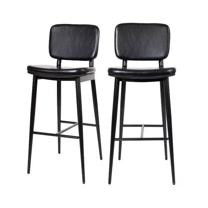 Flash Furniture Kenzie Commercial Grade Mid-Back Barstools - LeatherSoft Upholstery - Iron Frame with Integrated Footrest - Set of 2