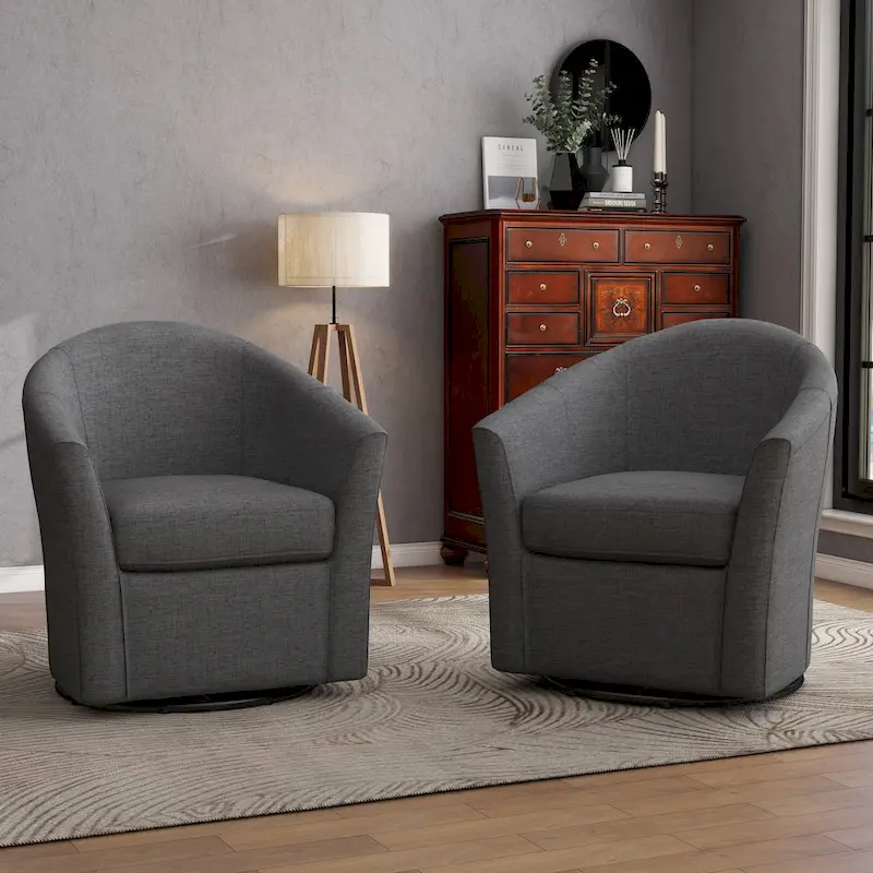 Ensemble de 2 fauteuils pivotants modernes rembourrés de style tonneau, fauteuils d'appoint pour salon