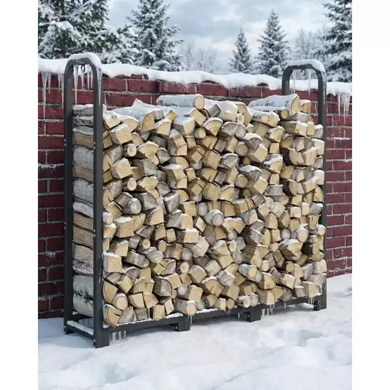 Firewood Rack Stand 4ft, Steel Log Holder, Wood Pile Storage Organizer, Adjustable Lumber Storage Stacker