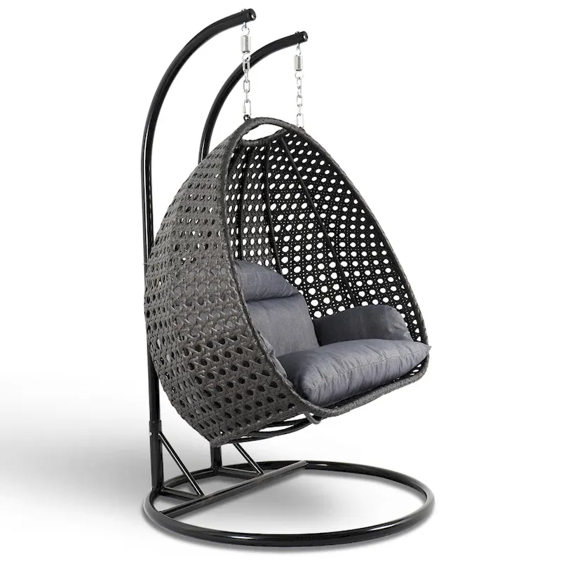 Fauteuil suspendu œuf LeisureMod pour 2 personnes avec support - Balancelle hamac/fauteuil roulant d'extérieur/intérieur en rotin tressé avec coussins