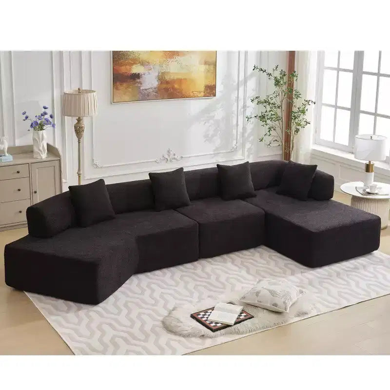 GDFStudio Arvik 140 Modern 4-Seater Boucle Upholstered L-Shaped Sectional Sofa with 4 Pillows