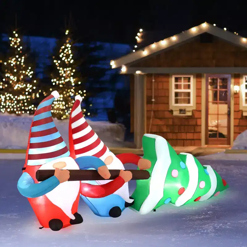 7 FT Christmas Inflatable Decoration, Inflatable Gnomes Pulling Christmas Tree Funny Blow Up Yard Decorations for Holiday Party Front Yard Lawn Garden