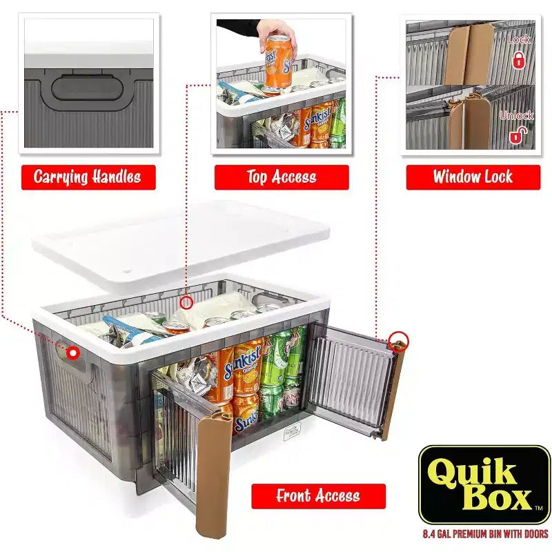 dbest products Quik Box 8.4 Gallon Stackable Storage Bins with Doors Collapsible Organizer Foldable Container Perfect For Any Home - 3 Pack