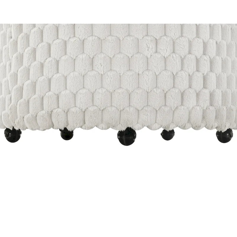 Off White 3D Upholstered Barrel Accent Chair with Wheels