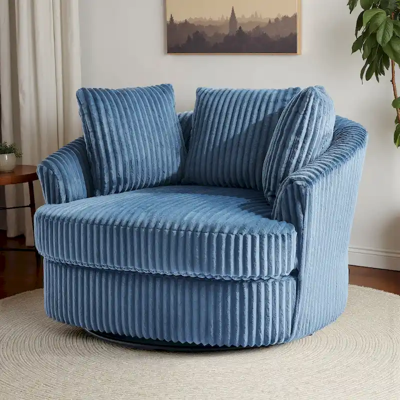 Fauteuil pivotant surdimensionné 43 W en velours côtelé pelucheux avec accoudoirs encastrés