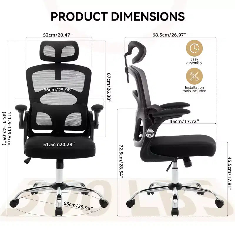 Office Chair Ergonomic Desk Chair - Adjustable High-Back Mesh Computer Gaming Chair with Headrest & Wheels for Home, Office, Gaming Room