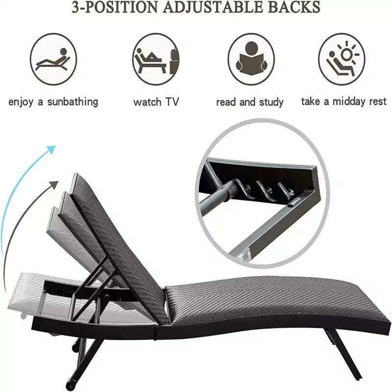 CLIHOME Outdoor PE Wicker Chaise Lounge,Pool Adjustable Backrest Recliners(Set of 2)