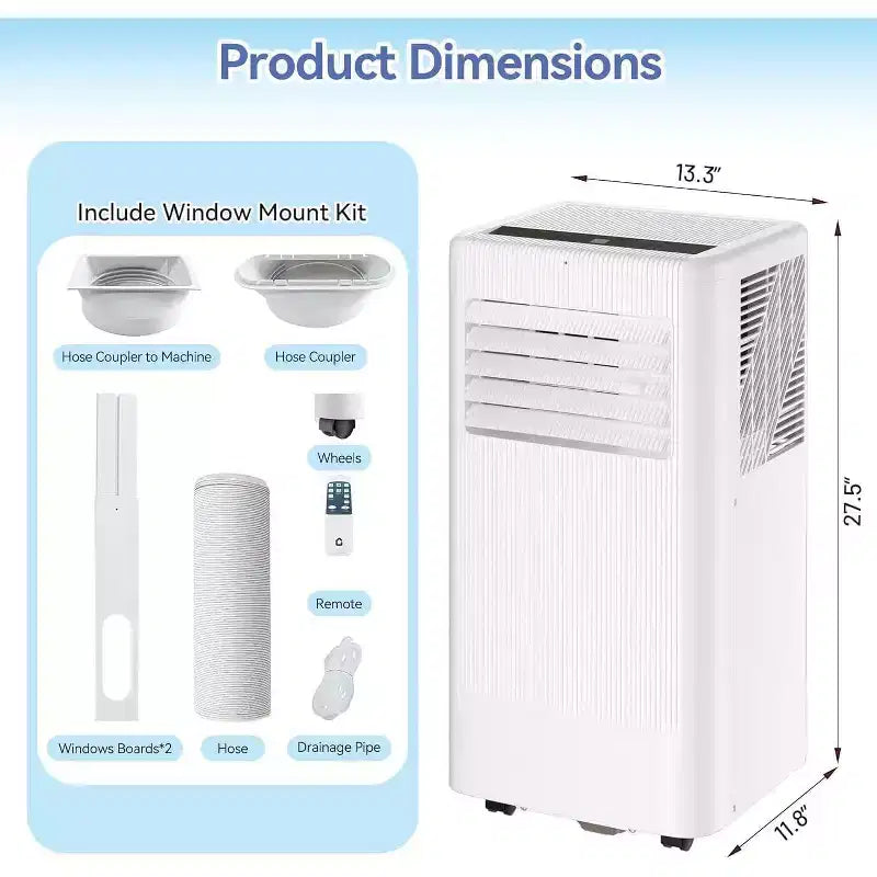 Acekool 10,000 BTU Portable Air Conditioner, 3-in-1 AC, Dehumidifier, Fan, Cools 560 Sq Ft, Remote, LED Display, 24H Timer, Wheels, White