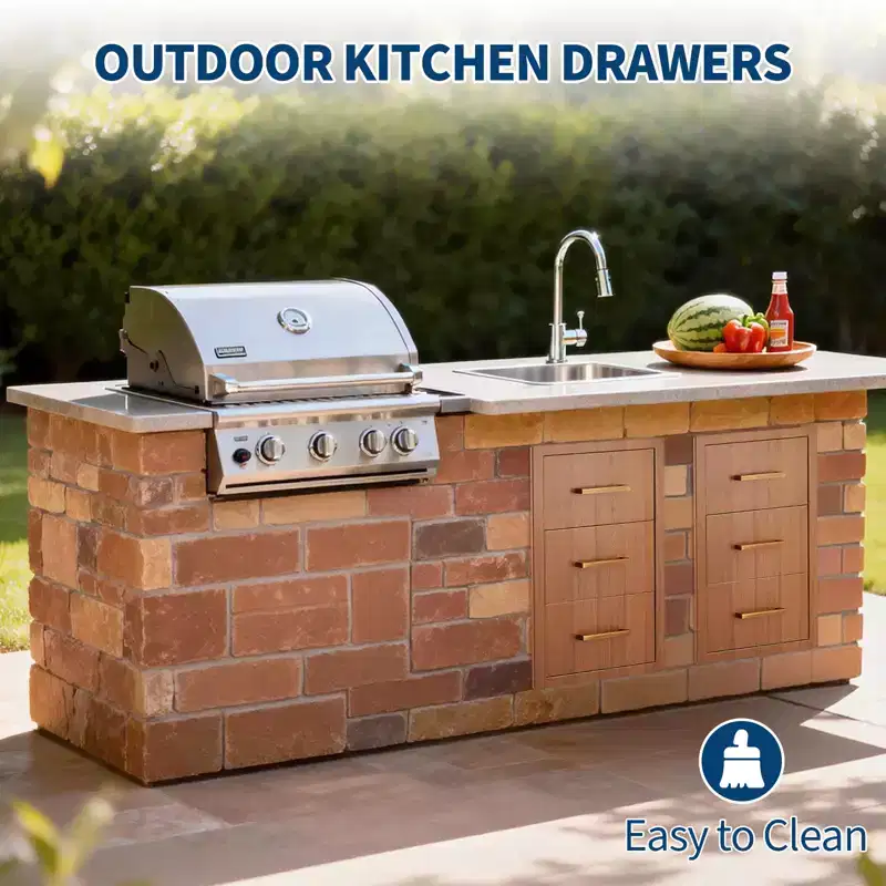 Outdoor Kitchen Drawers 16 W x 28.5 H x 20.5 D, Flush Mount Triple Access BBQ Drawers with Handle for Kitchens, BBQ Island, Patio Grill Station