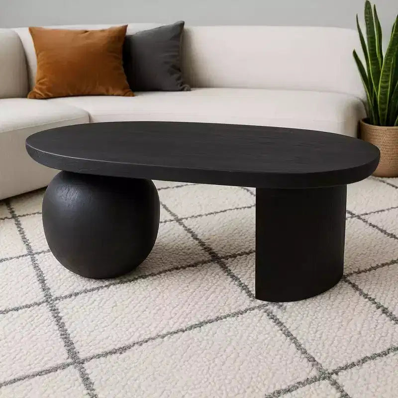 Royal Hampton Oval Mango Wood Full and Half Spherical Leg Coffee Table, 38 Inch