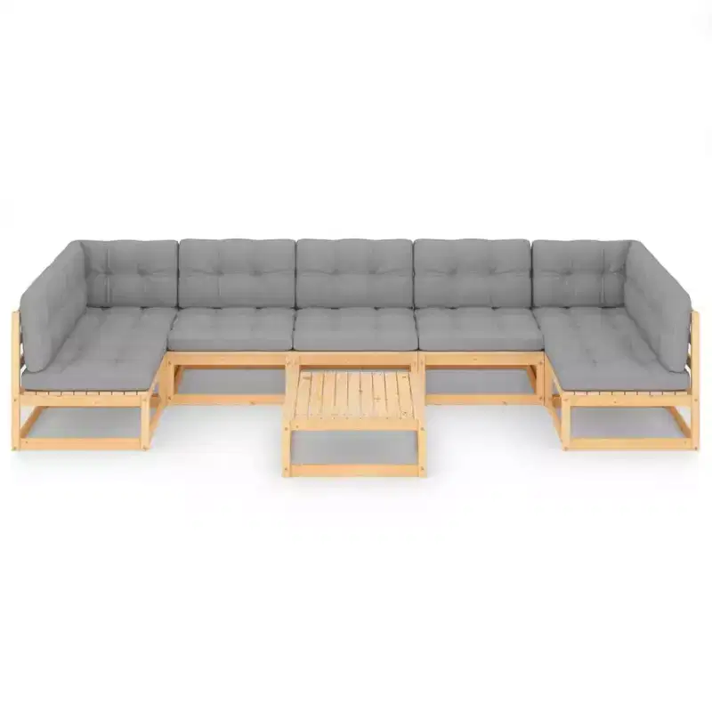 vidaXL Patio Furniture Set 8 Piece Outdoor Sectional Sofa Solid Wood Pine - Natural With Cushion