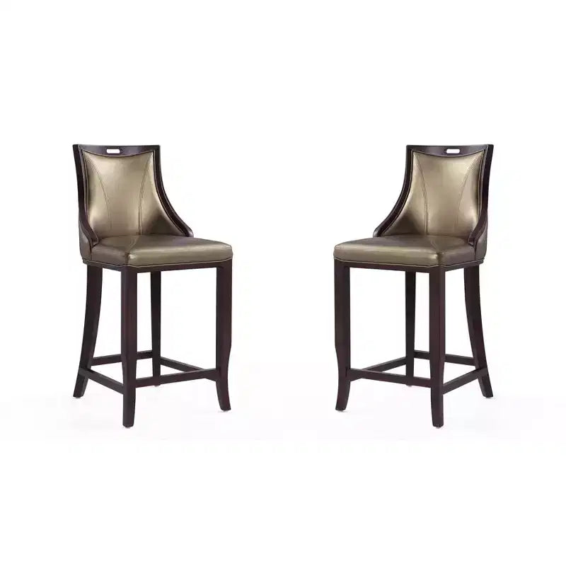 Set of 2 Emperor Upholstered Beech Wood Faux Leather Barstools - Manhattan Comfort